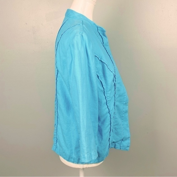Chico’s 100% linen aqua 3/4 sleeve open front jacket, size 1 (medium). - Picture 3 of 8